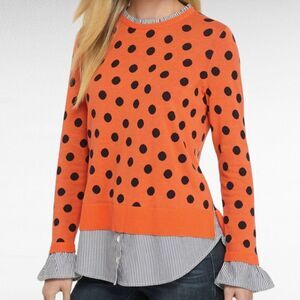 Crown & Ivy Orange & Navy Polka Dot Striped Hem Two Fer Sweater Size Small